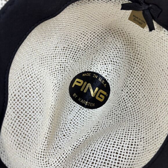 Vintage 90s PING Golf Black Karsten Men's Straw Panama Sun Hat Cap USA Small - Picture 10 of 11